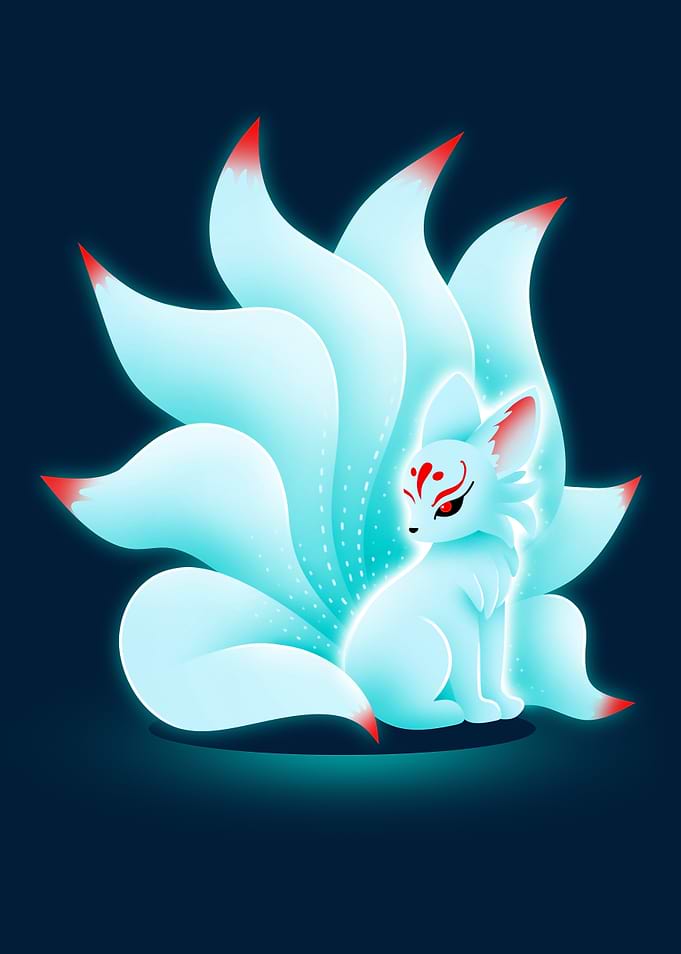 Nine-tailed Fox Digital ArtGlowing Kitsune – Fox Spirit