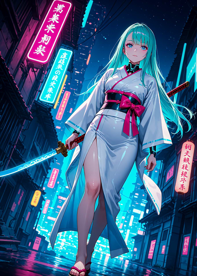 Cyberpunk Style Anime Girl with Katana