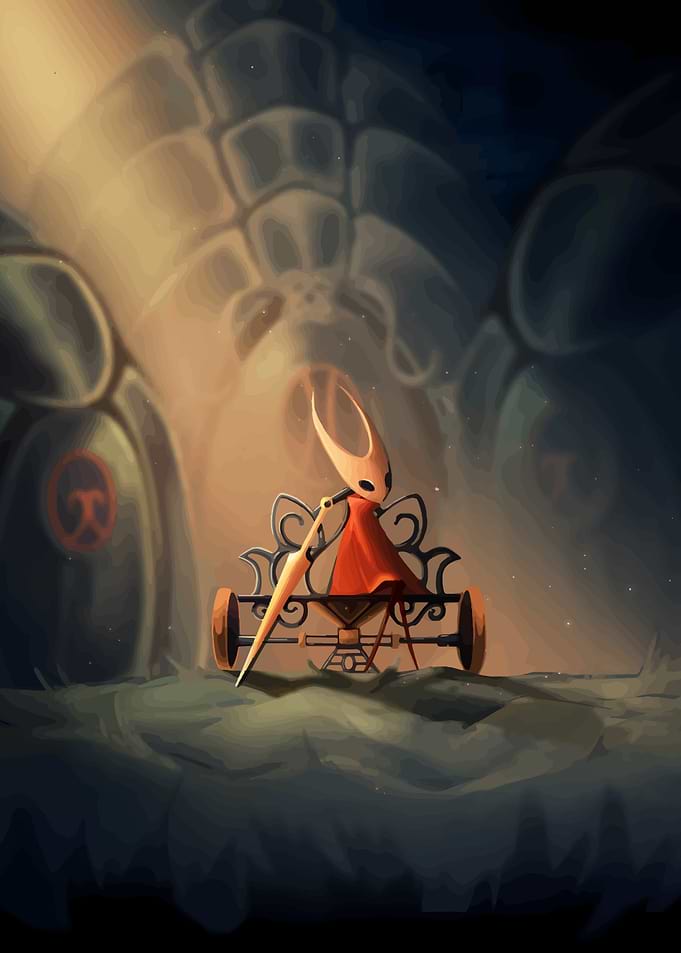 Hornet in Hollow Knight on a cart