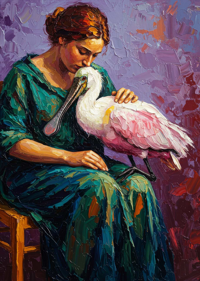 Woman with Roseate Spoonbill Painting