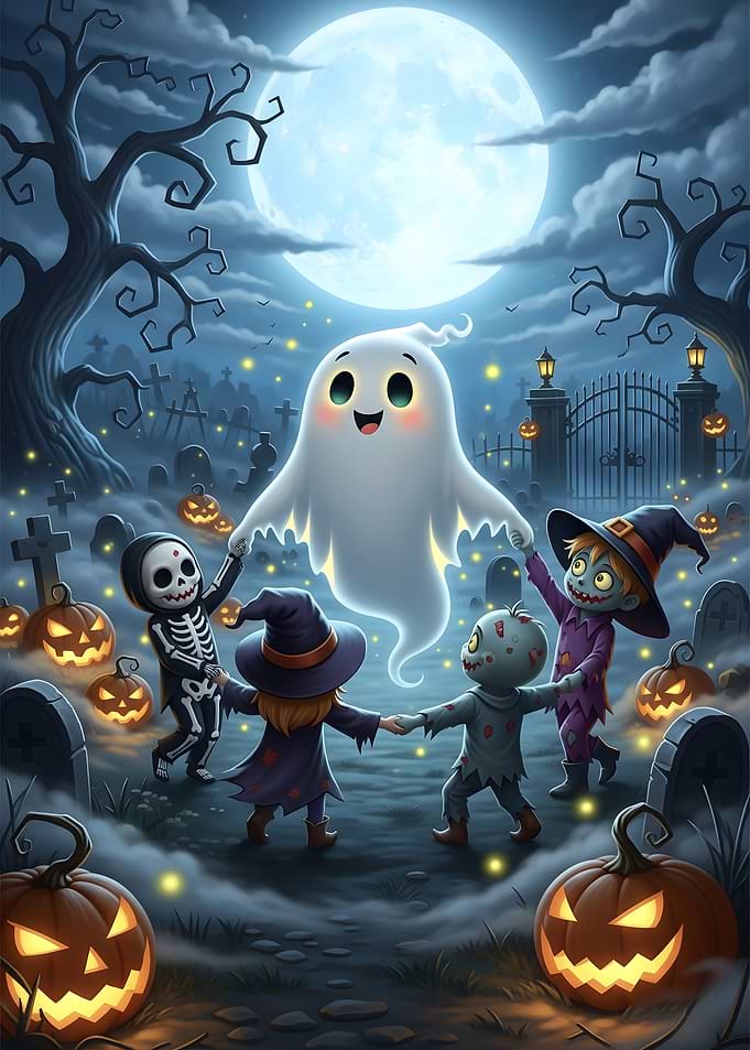 Halloween Night Circle with Ghost