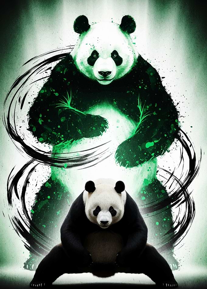 Two Pandas with Green Energy