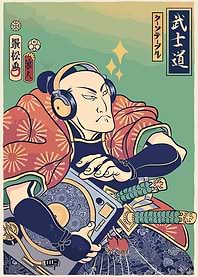 Samurai DJ Ukiyo-e Style Illustration