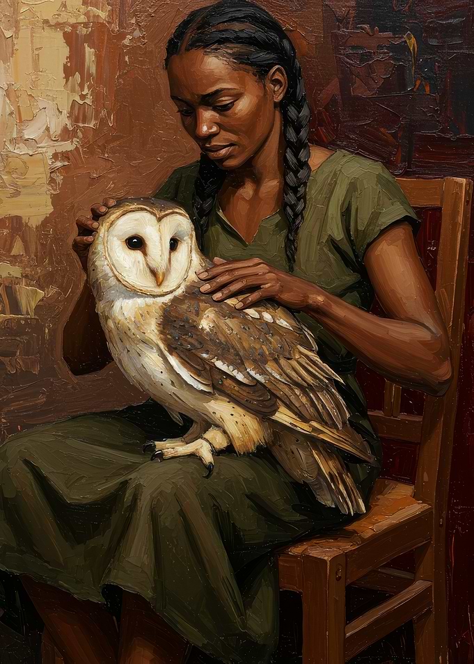 Woman with Owl Painting