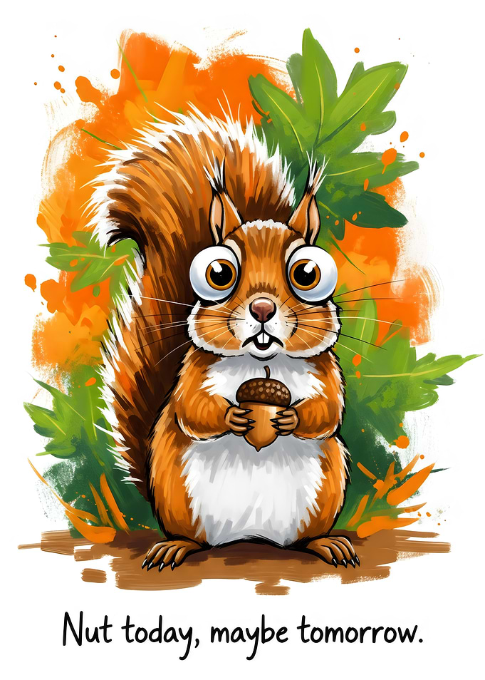 Cartoon Squirrel with Acorn and Quote