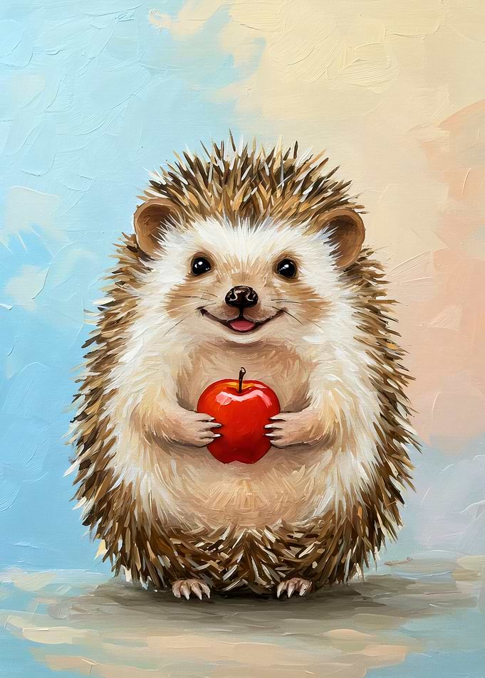Smiling Hedgehog with Apple Painting