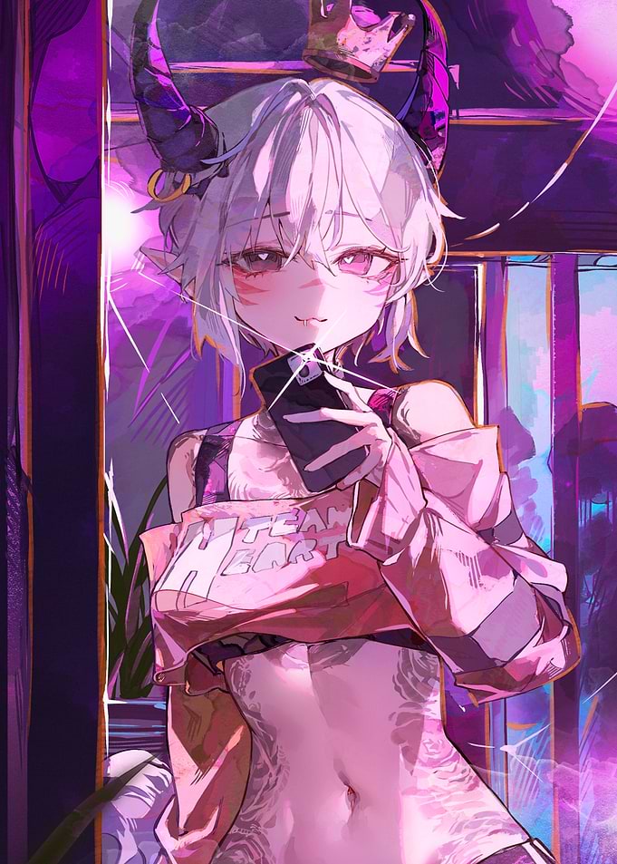 Girl with Horns Taking Selfie