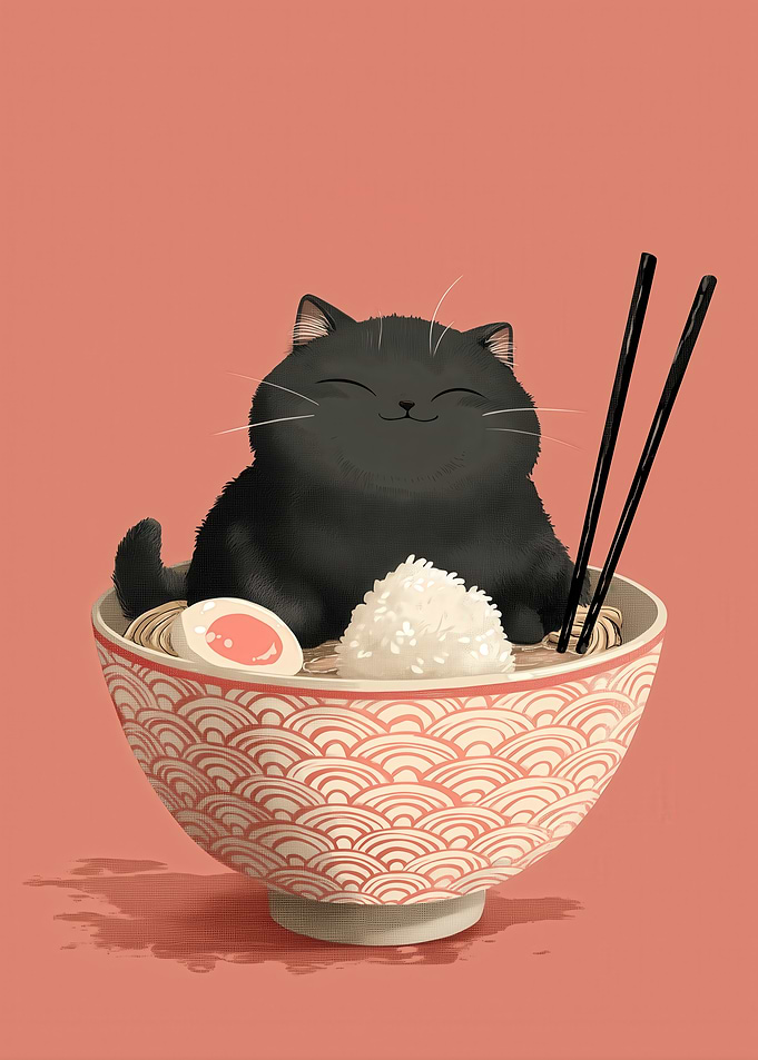 Cat in Ramen Bowl