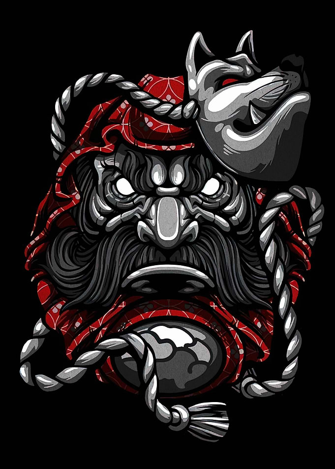 Japanese Demon Mask Digital Art