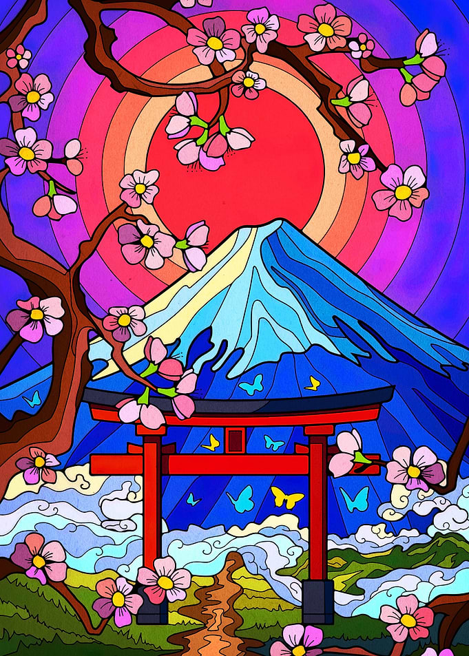 Mount Fuji Cherry Blossom Landscape Art