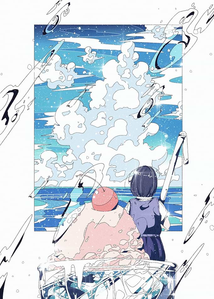 Dreamy Sky with Ice Cream and Girl