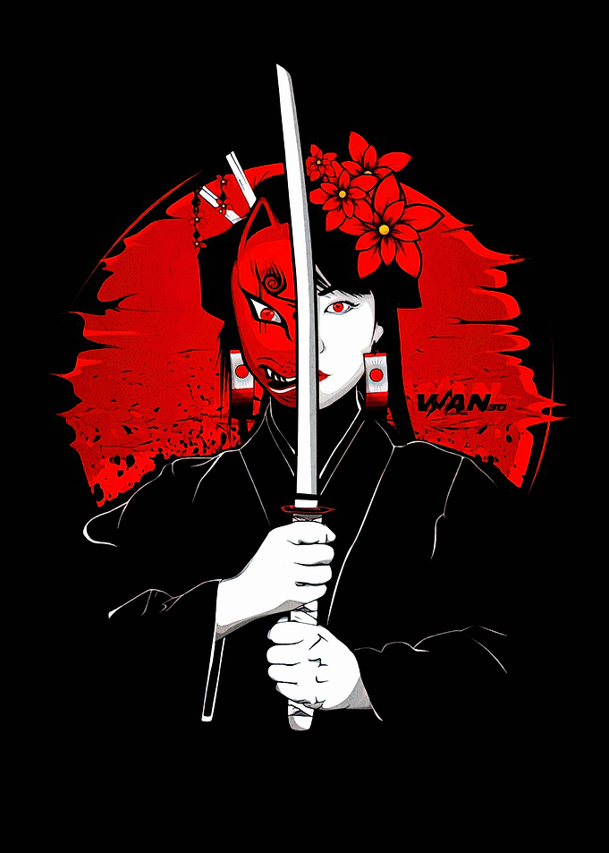 Geisha with Mask and Katana