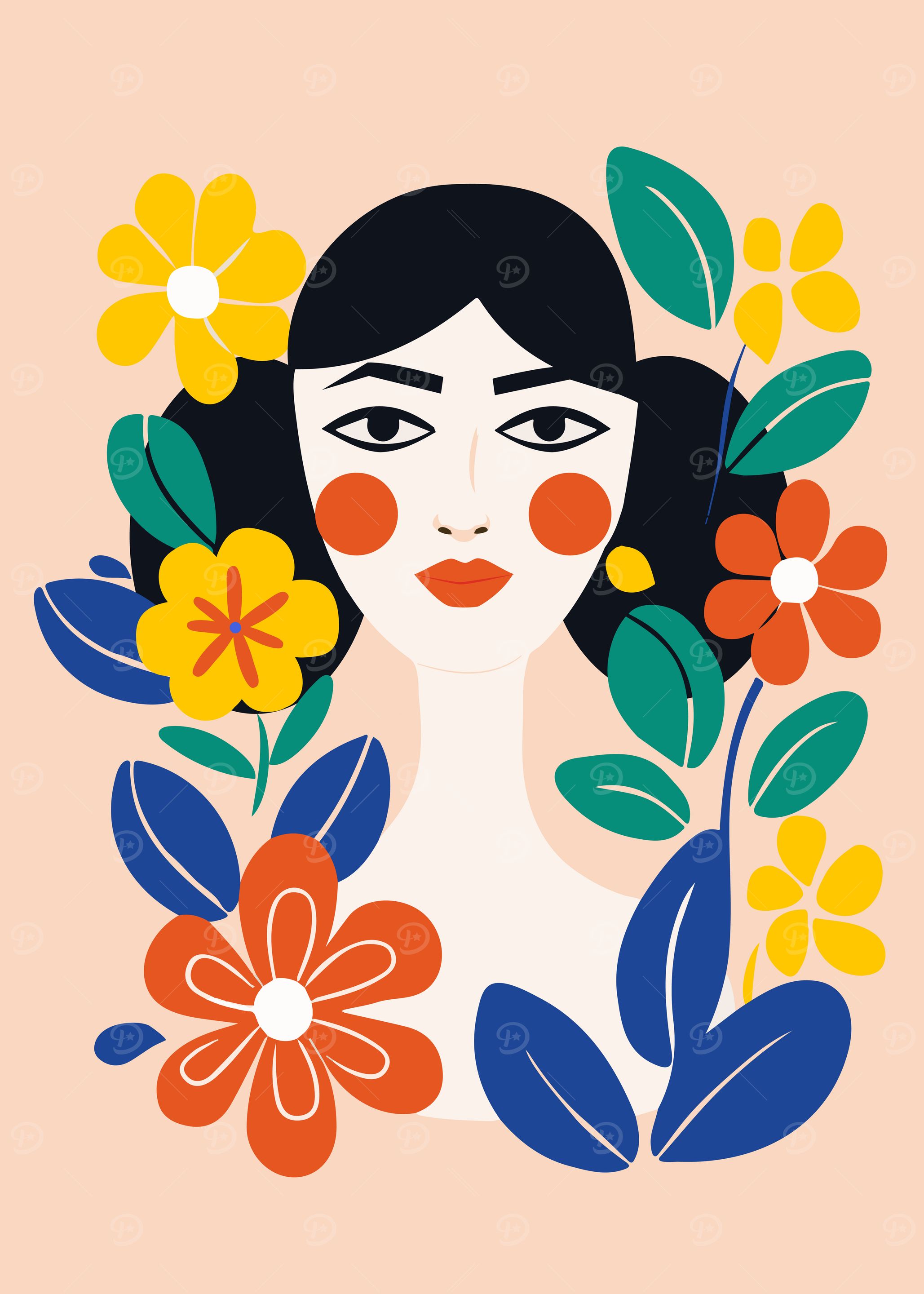 Floral Woman Portrait Illustration
