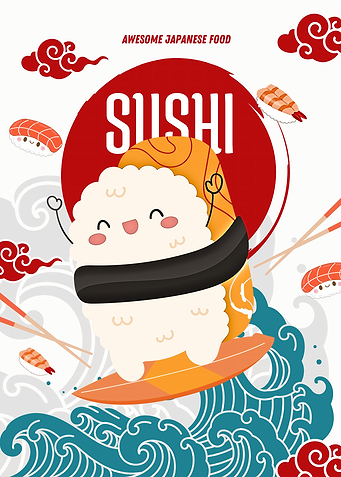Cute Sushi Surfing Illustration