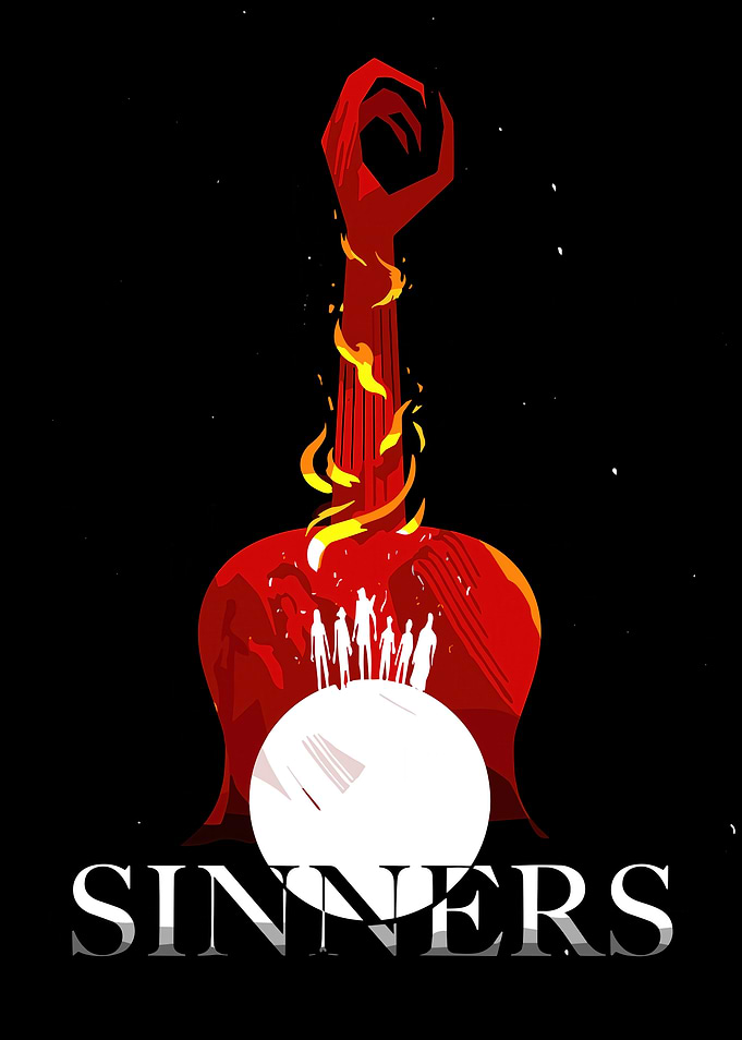 Sinners Fiery Guitar and Silhouettes