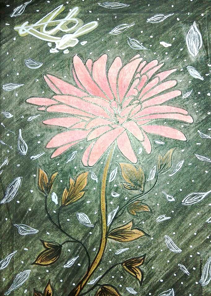 Pink Flower with Falling Leaves