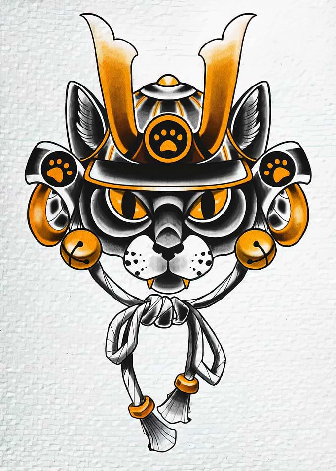 Samurai Cat Tattoo Art