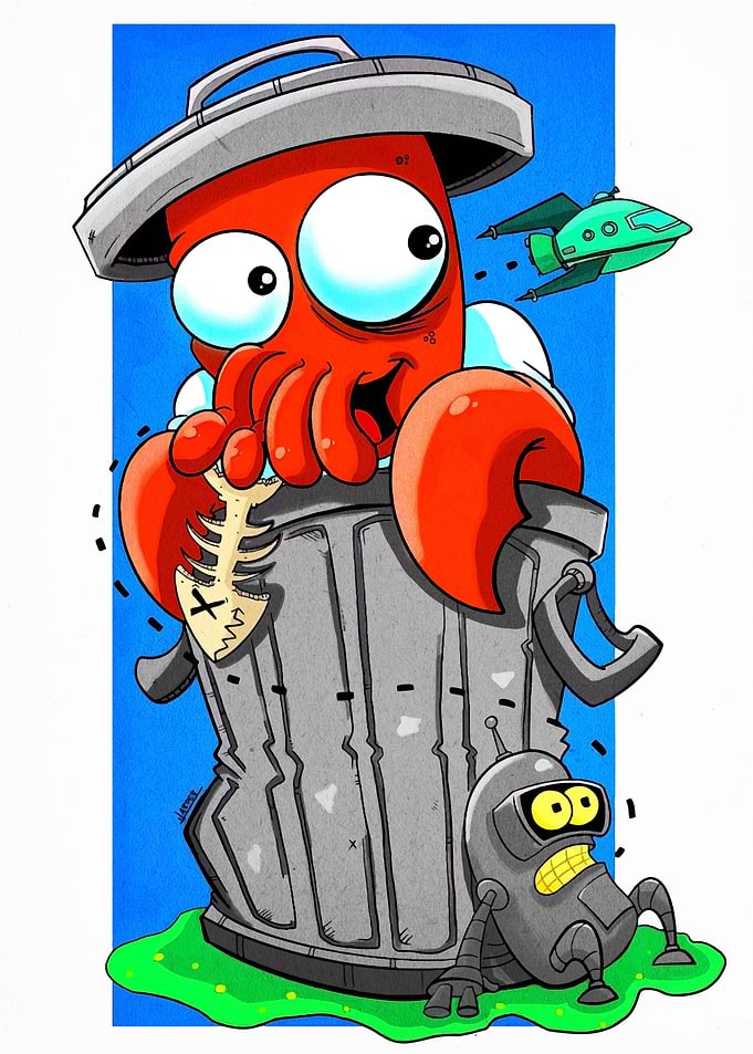Futurama characters in a cartoon style
