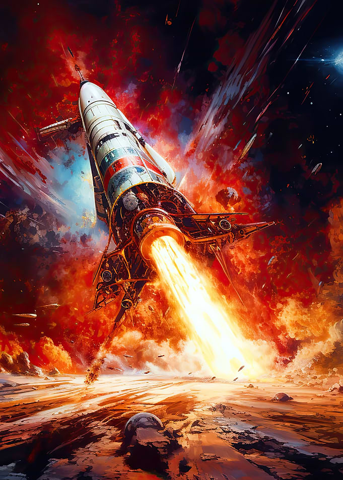 Rocket Launching into Space with Fiery Blast