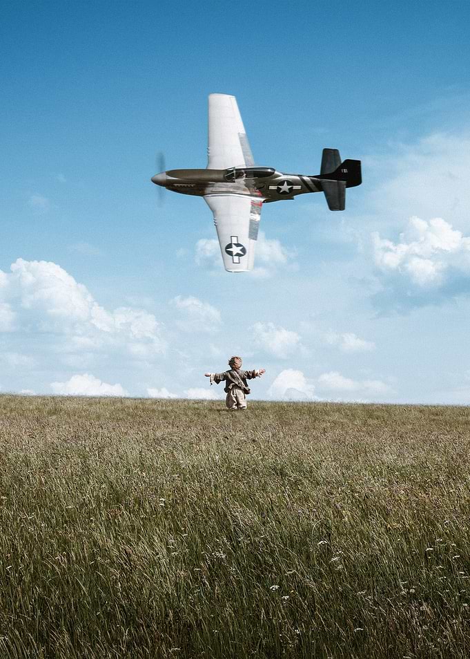 Boy and P-51 Mustang in Sky
