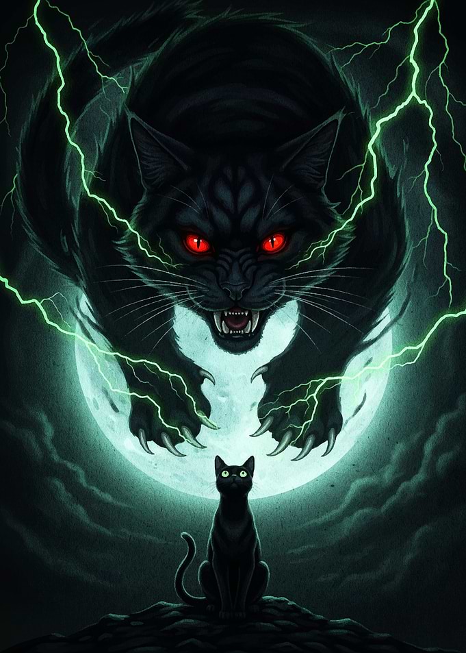 Black Cat Transformation with Moon