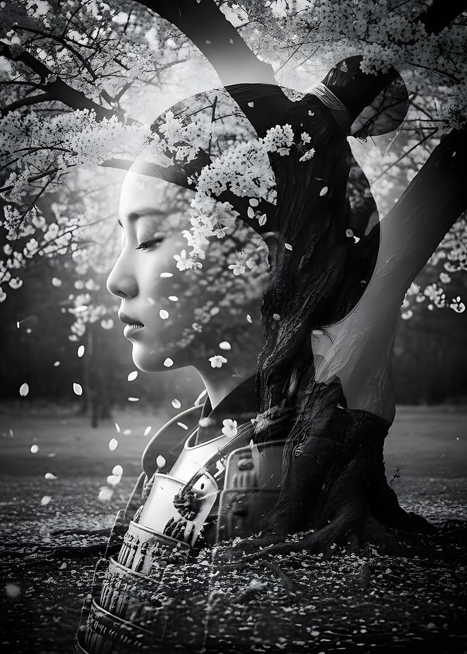 Black and White Samurai Double Exposure