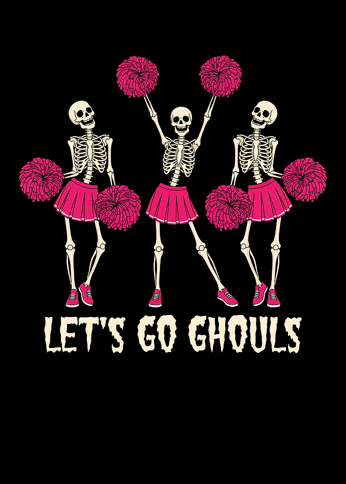 Skeleton Cheerleaders with Pom-poms Illustration