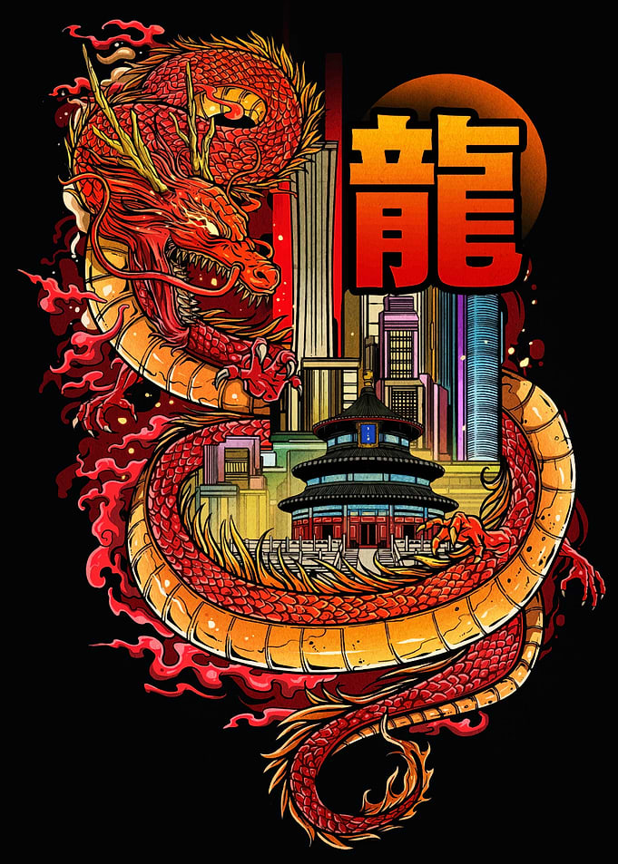 Dragon and Cityscape Illustration