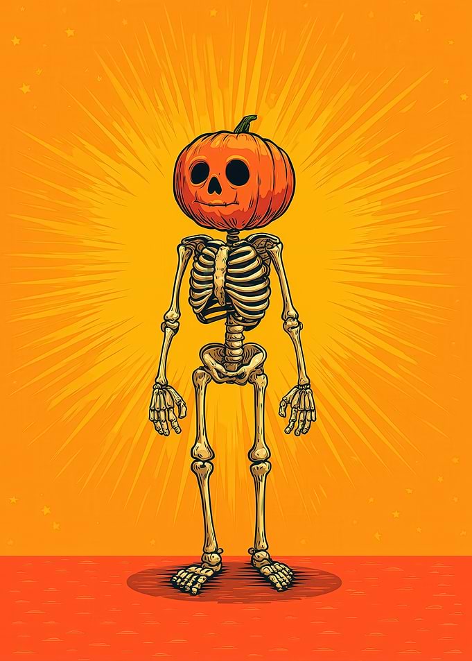 Pumpkin Head Halloween Skeleton