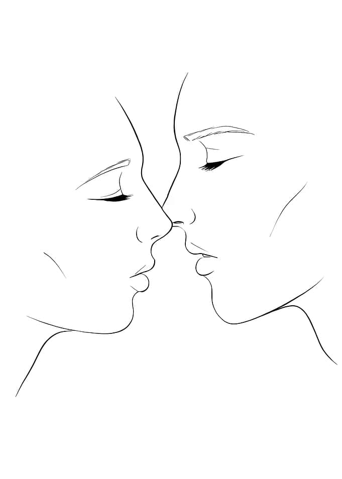 Minimalist Line Art: Kissing Faces