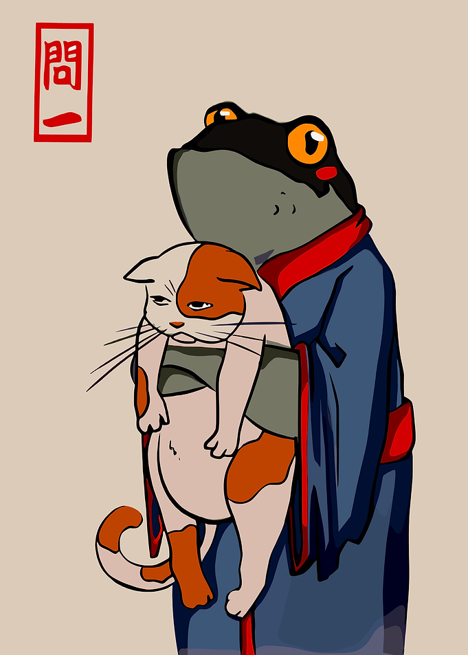 Frog Holding Cat Illustration