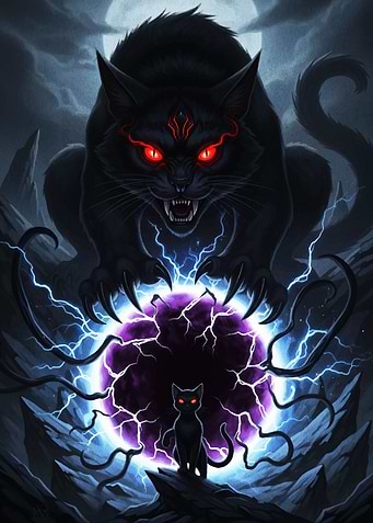 Mystical Black Cats with Energy Orb