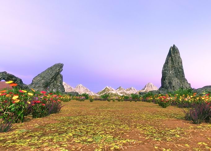 Mountain landscape with flowers and rocks
