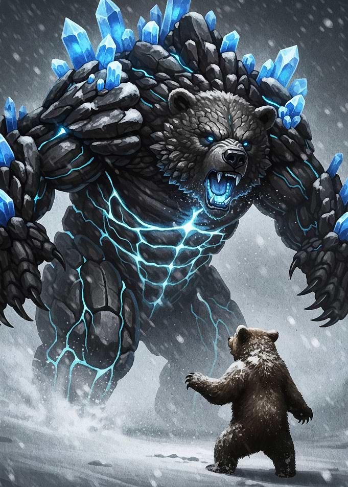Crystal Bear Confrontation in Snowy Landscape