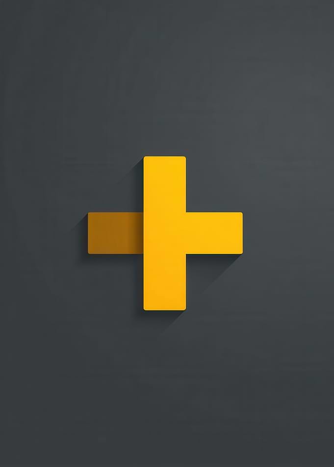 Yellow Plus Sign on Gray Background