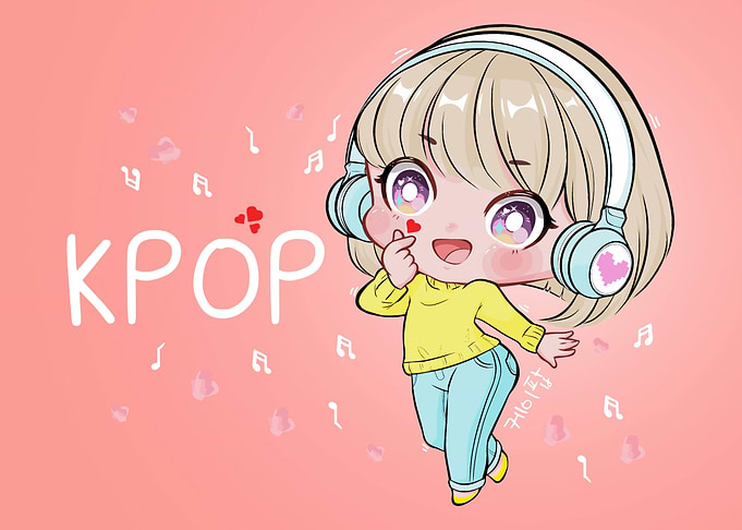 k-pop chibi girl with headphones