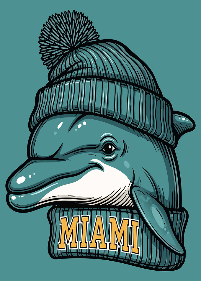 Miami Dolphin with Winter Hat and Scarf