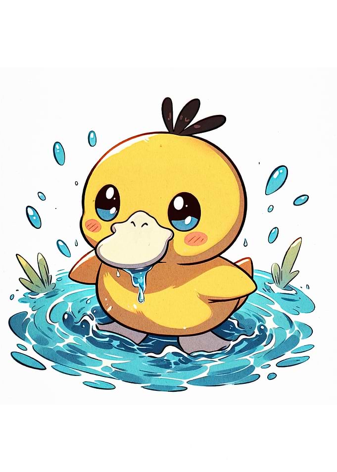 Cute Yellow Duckling in Water