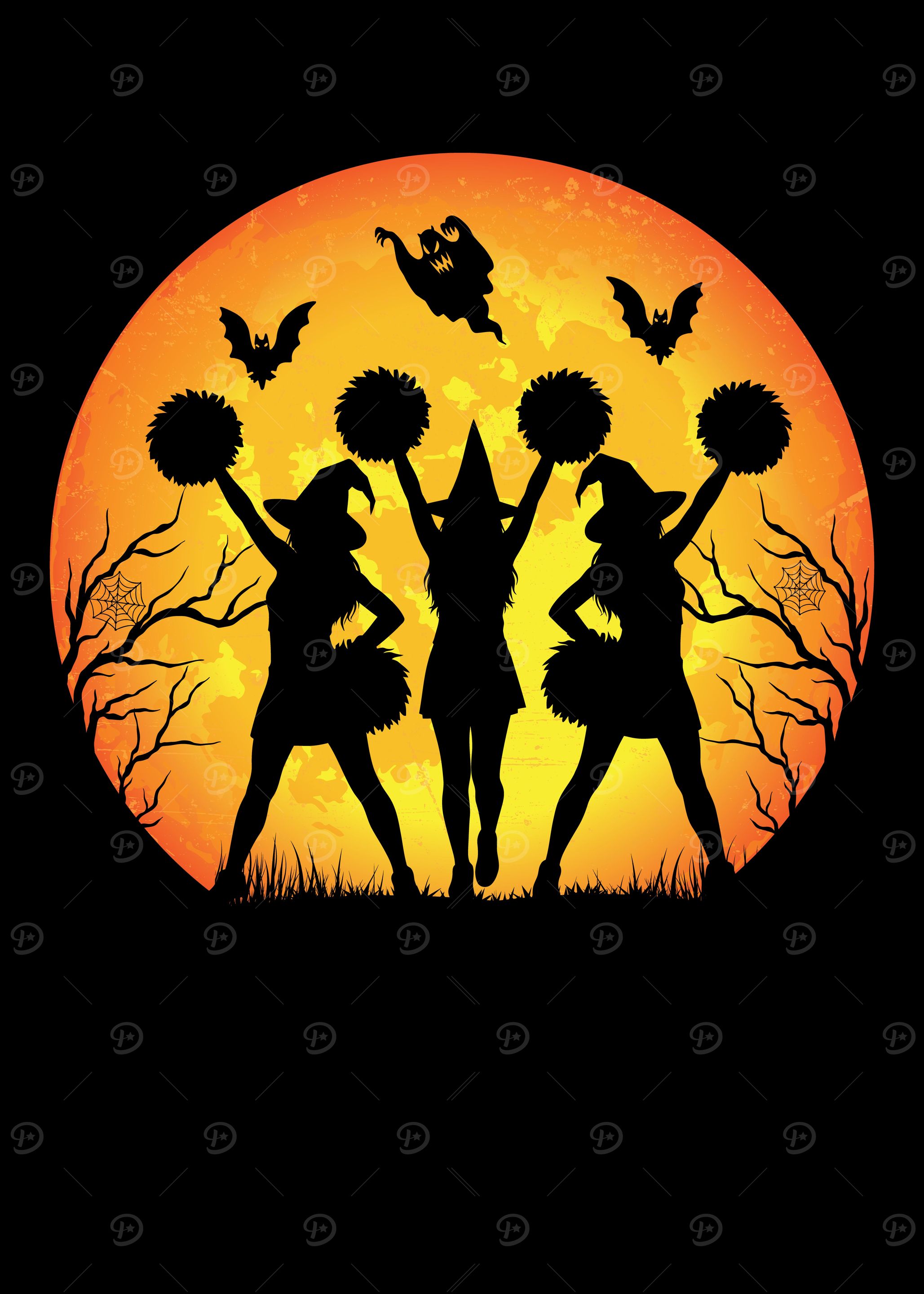 Halloween Witch Cheerleaders Silhouette
