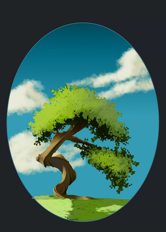 Stylized Tree with Blue Sky