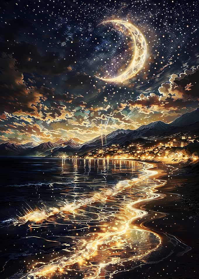 Moonlit Ocean Dreams - Surreal Starry Seascape
