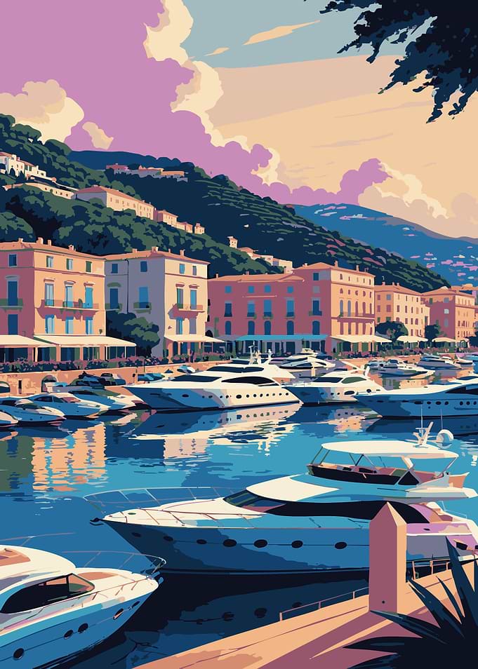 Coastal Cityscape with Yachts and Buildings