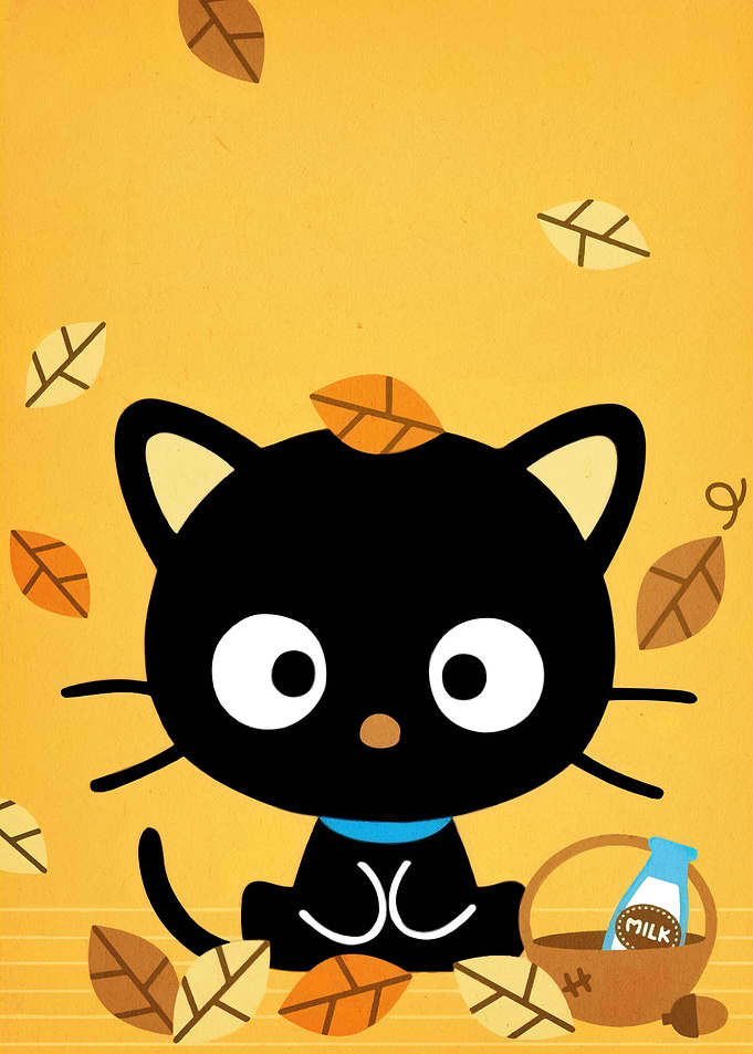 Black Cat with Milk and Autumn Leaves