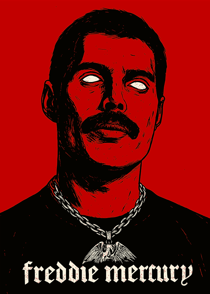 Freddie Mercury Portrait Red and Black