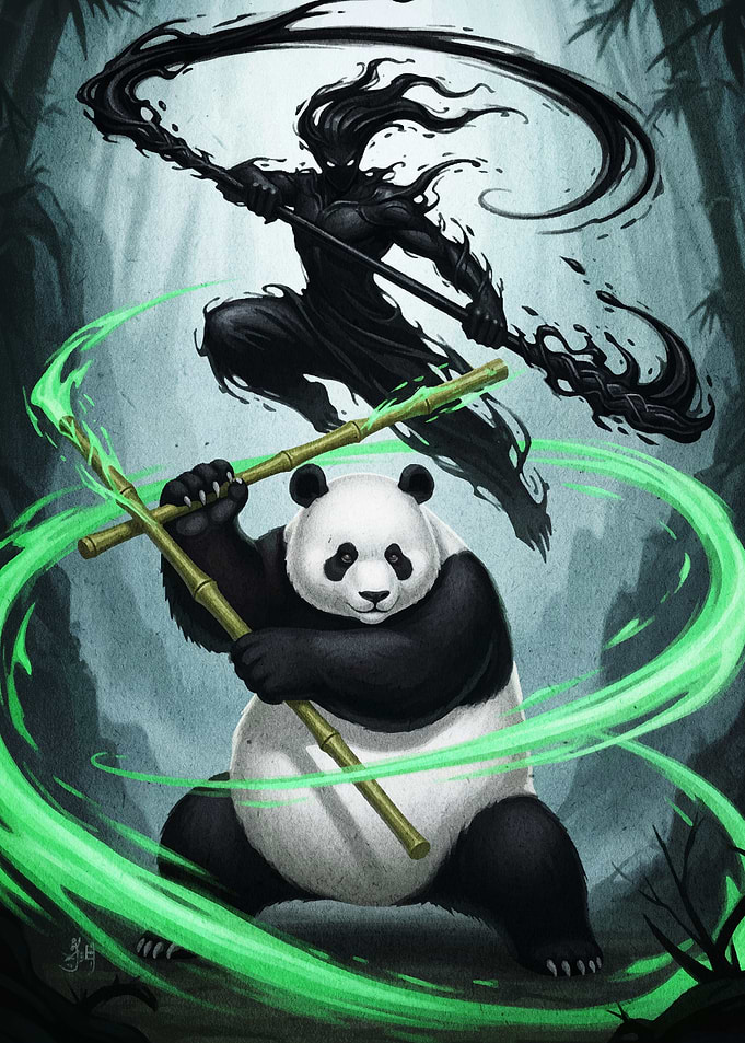 Panda and Shadow Warrior Illustration