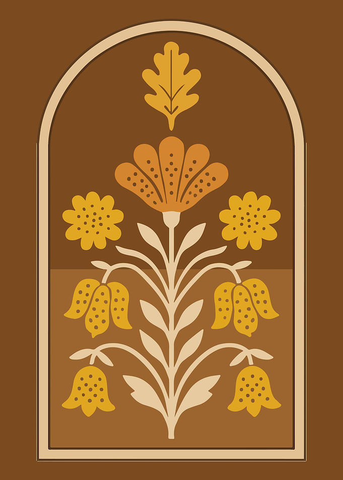 Floral Illustration in Brown and Yellow