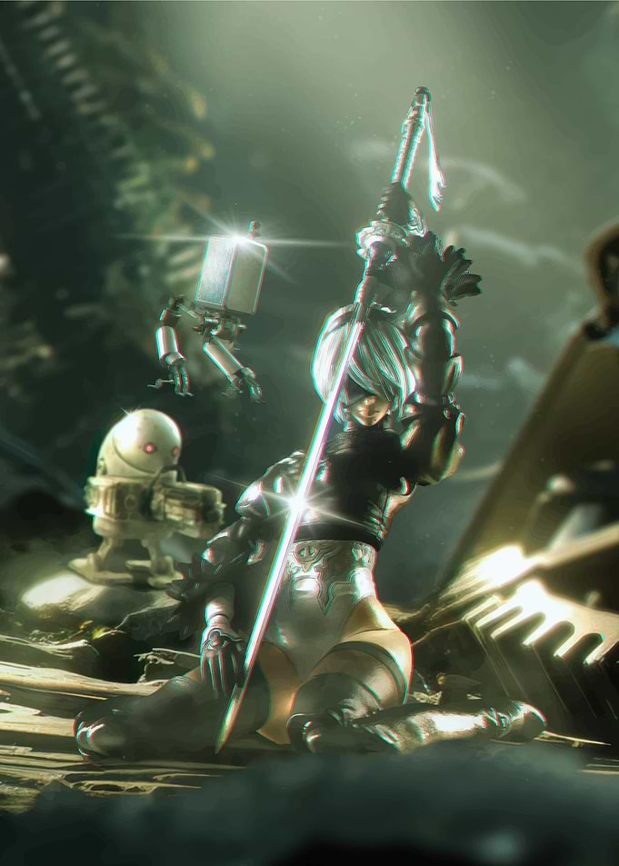 2B Kneeling with Sword, Nier Automata