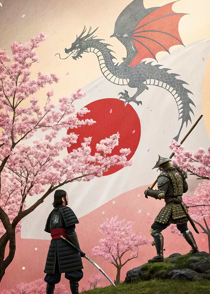 Samurai Dragon Japan Cherry Blossom