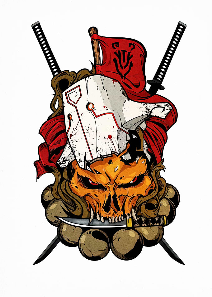 Juggernaut Skull with Katana Swords