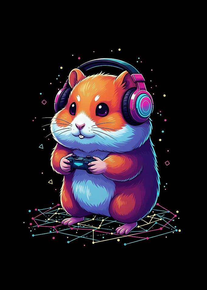 Gamer Hamster with Headphones and Controller